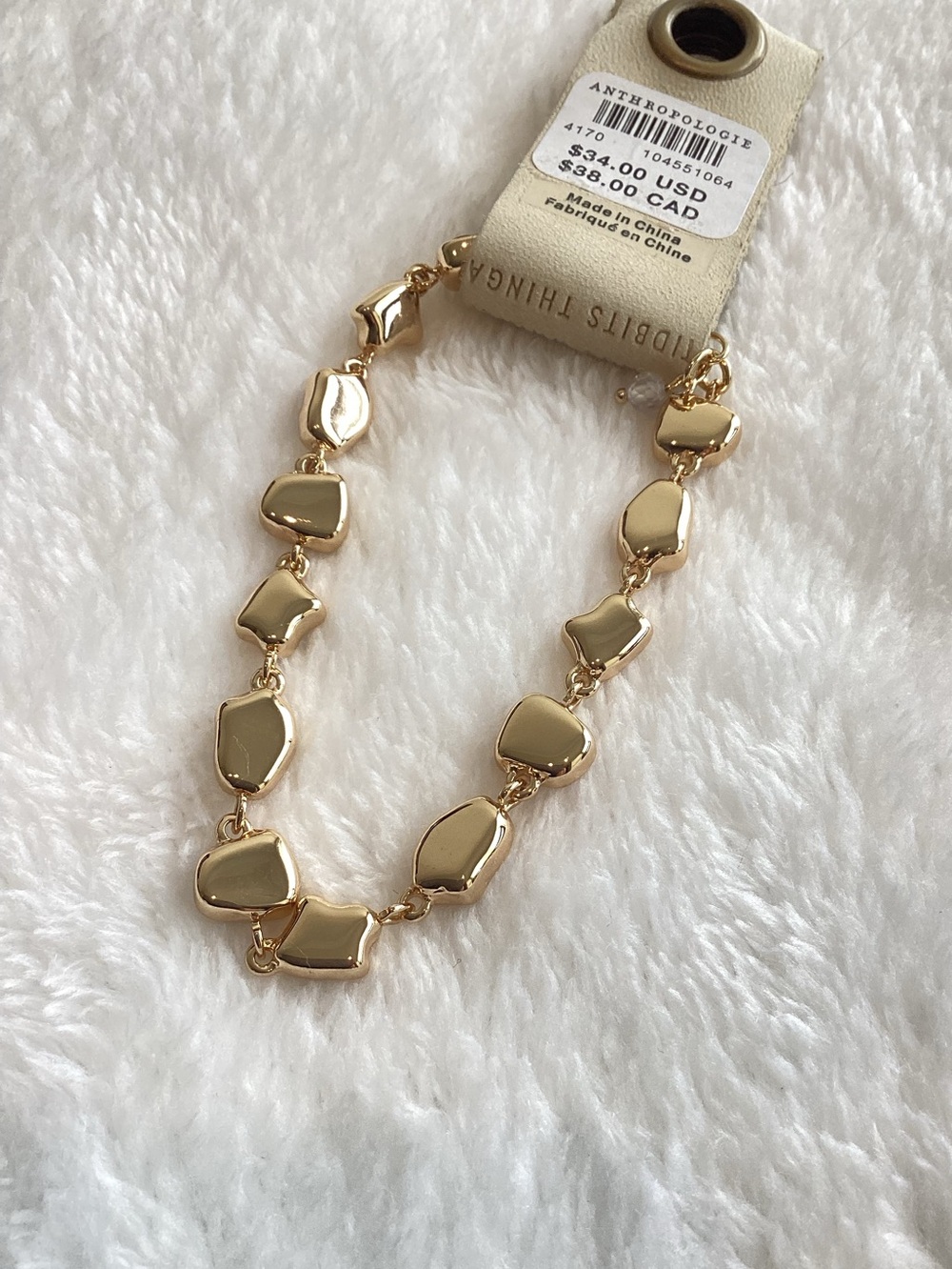 Anthropologie Gold-Plated Bracelet Colorful Stone New Taupe 7” - Picture 5 of 7